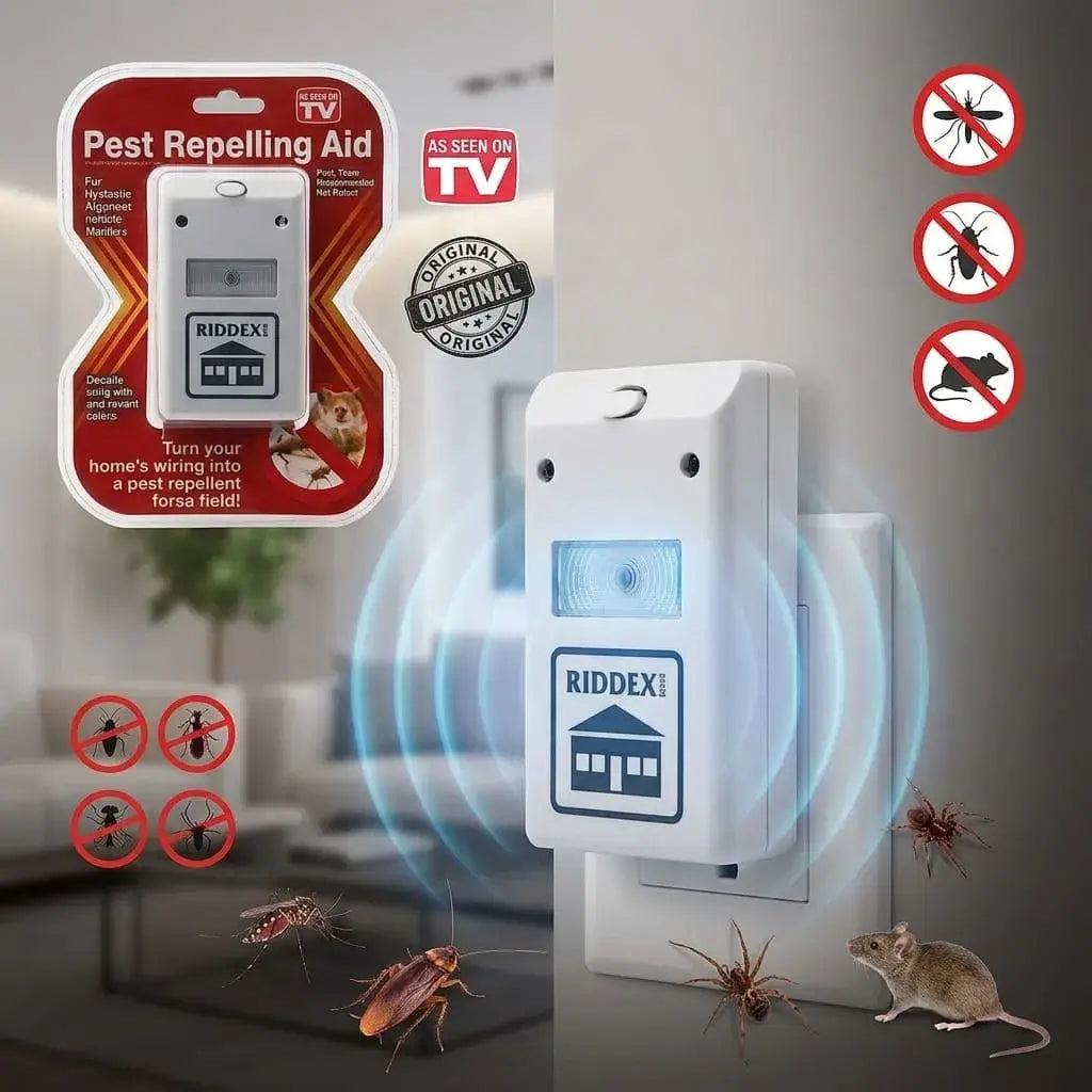 Repelente electrónico enchufable para apoyar el control de ratones, cucarachas e insectos pequeños sin venenos, con pulso digital e indicador LED.