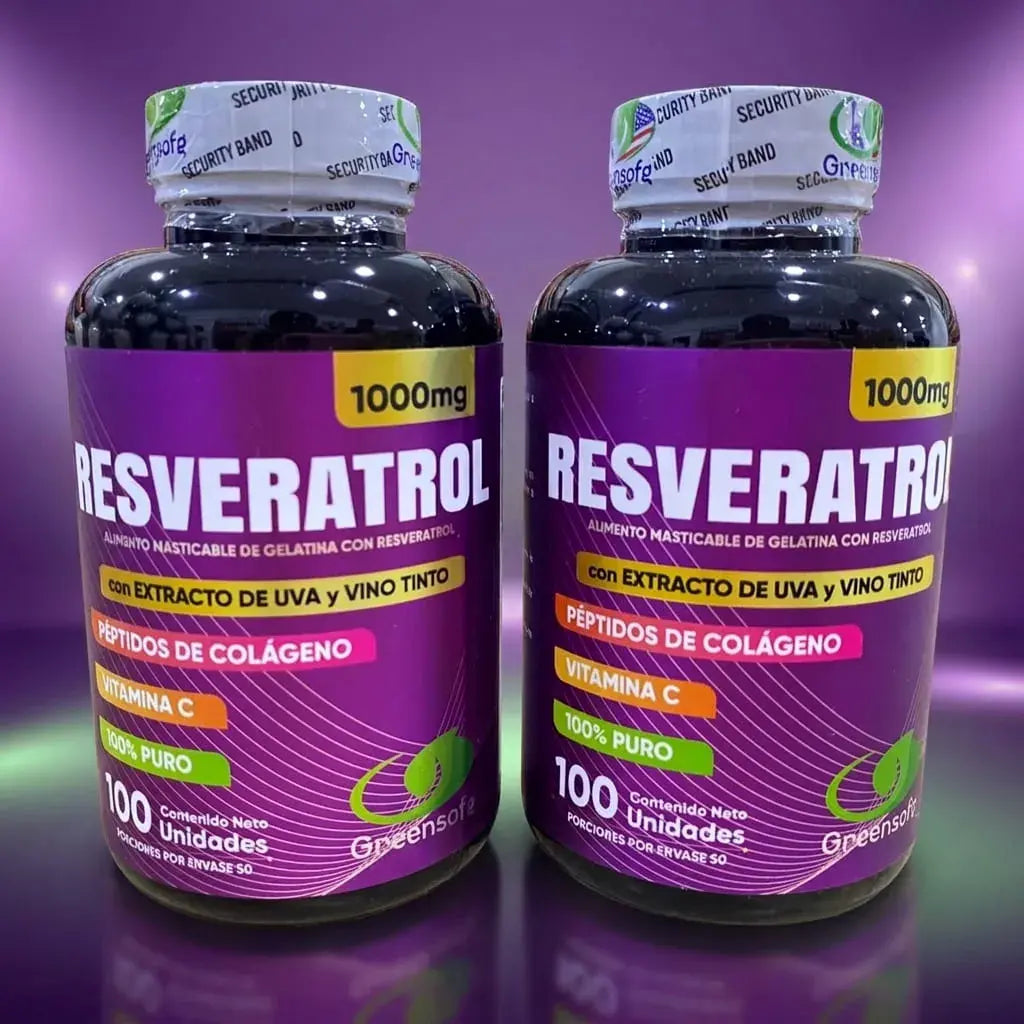 Resveratrol x 2 unidades, suplemento dietario en presentación doble con registro sanitario INVIMA. Práctico para complementar tu alimentación diaria.