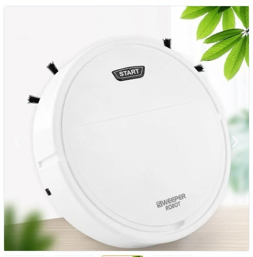 Robot aspirador automático compacto con cepillos laterales, ideal para limpiar polvo y pelos en el hogar de forma fácil y silenciosa.
