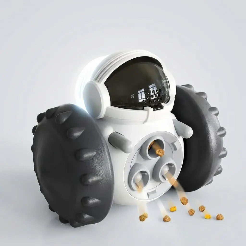 Robot Interactivo de Comida™ con dispensador de premios, ideal para estimular la actividad física y mental de perros y gatos de forma divertida.