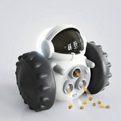 Robot Interactivo de Comida™ con dispensador de premios, ideal para estimular la actividad física y mental de perros y gatos de forma divertida.