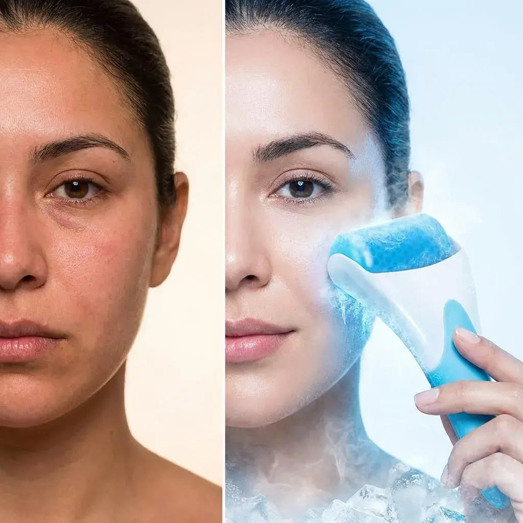 Rodillo de hielo para rostro y cuerpo que refresca la piel, reduce la hinchazón y aporta bienestar en rutinas de cuidado diario.