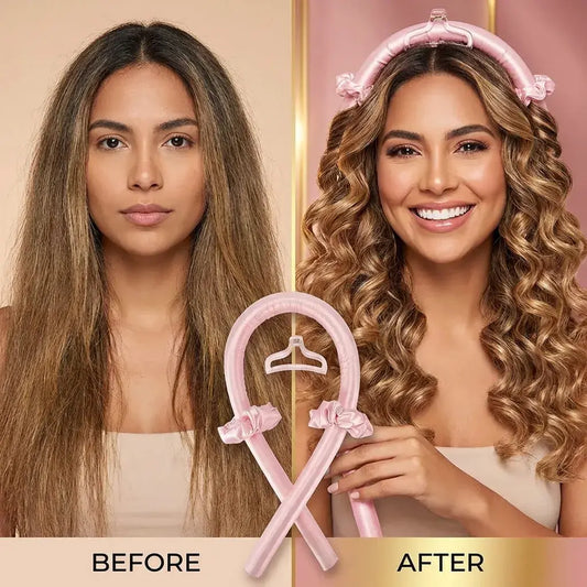 Set de 2 rulos con moño para crear ondas y volumen sin calor, sin plancha ni rizador. Úsalos de noche y levántate con ondas naturales. Fáciles de usar, para cabello medio y largo.