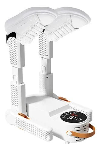 Secador eléctrico de zapatos retráctil de 120W con calor uniforme, control táctil, diseño ajustable y uso ideal para tenis, botas, zapatos formales y calzado húmedo.
