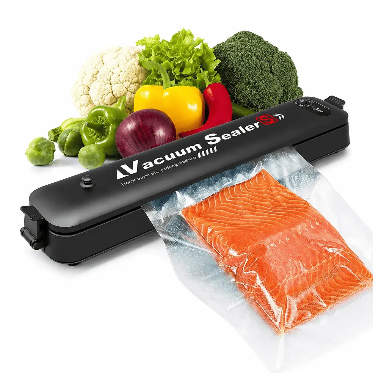 Máquina selladora al vacío para alimentos con succión de 60 kPa, voltaje de 110V y compatibilidad con bolsas de 16 x 25 cm.