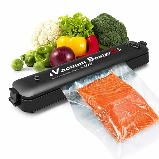 Máquina selladora al vacío para alimentos con succión de 60 kPa, voltaje de 110V y compatibilidad con bolsas de 16 x 25 cm.