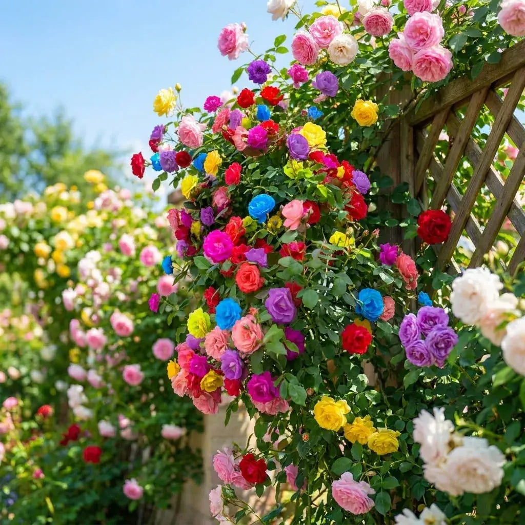 Semillas de rosa trepadora mix por 20 unidades con instructivo de siembra. Ideales para jardín, macetas, pérgolas, rejas y decoración ornamental.