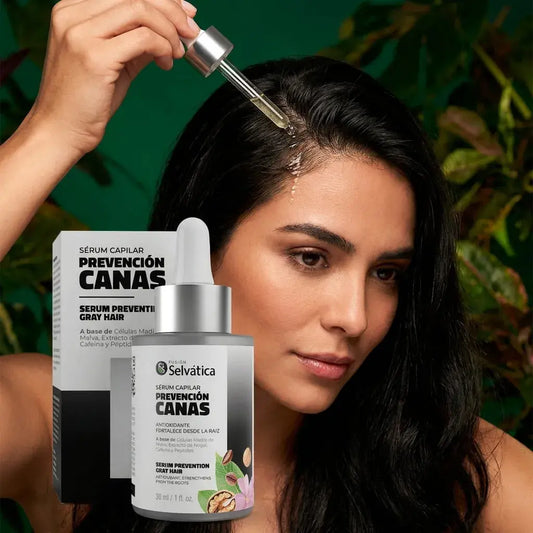 Serum capilar preventivo de canas con activos avanzados. Ayuda a proteger el color natural del cabello y a fortalecer la fibra capilar desde la raíz. Ideal para uso diario.