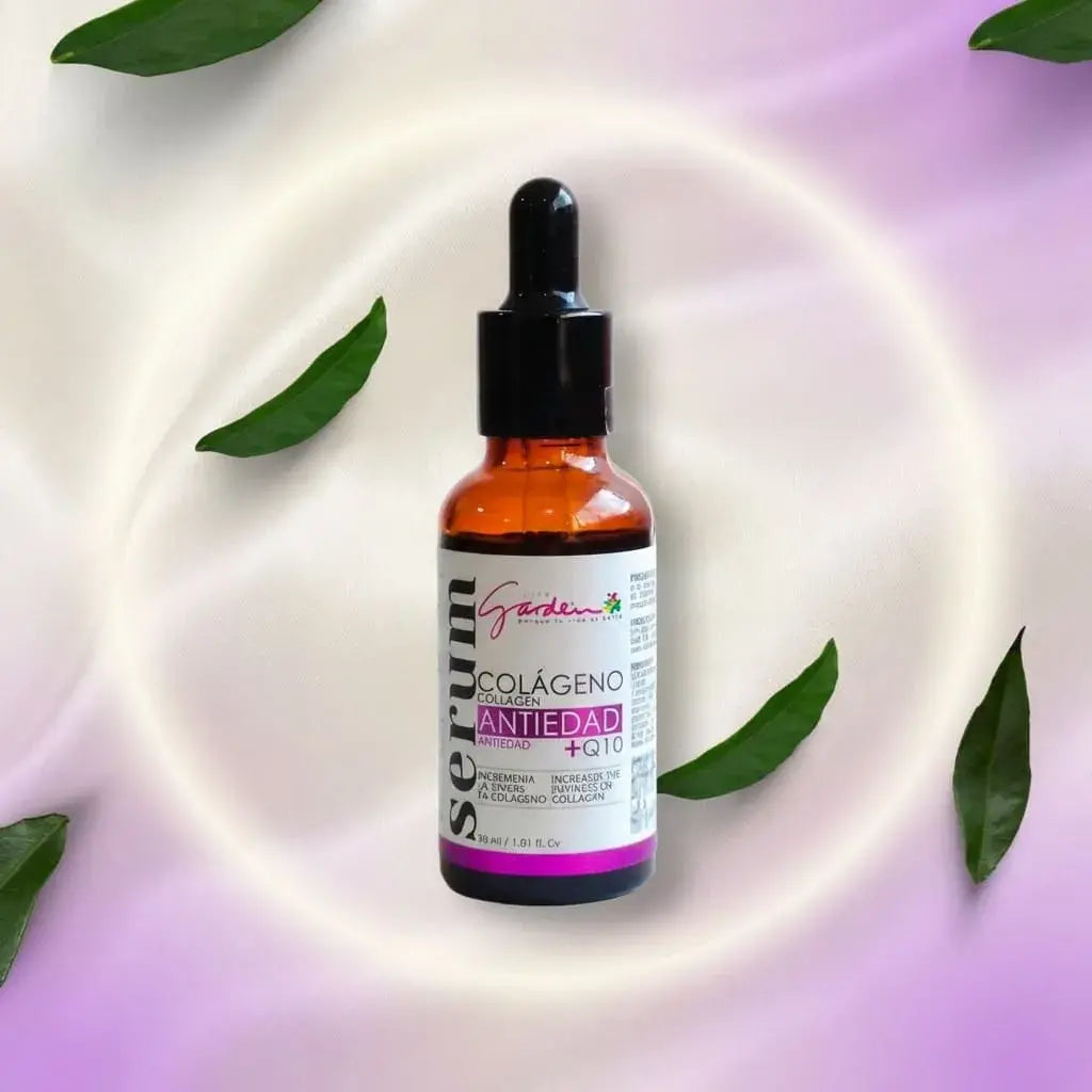 Serum facial con colágeno y extractos naturales para hidratación diaria y cuidado de la piel, textura ligera y rápida absorción.