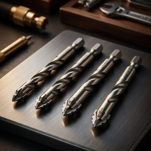 Set de brocas con dientes de sierra y recubrimiento en titanio. Ideal para perforar y roscar metal, madera y plástico con mayor precisión y durabilidad.