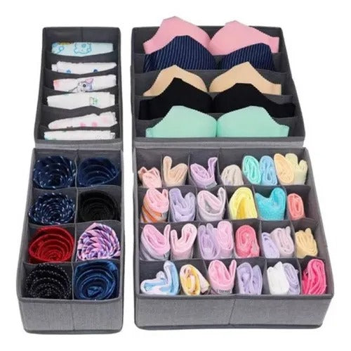Set organizador de ropa interior y medias X4 en malla de nailon transpirable, con compartimentos para cajones, armarios, calcetines, corbatas y accesorios.