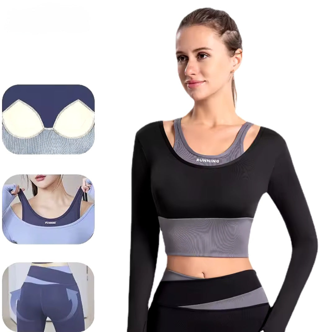 Set deportivo para mujer transpirable y cómodo, ideal para gym, yoga y running. Tela resistente de secado rápido disponible en todas las tallas.