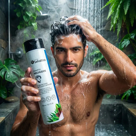 Shampoo para hombres con fórmula natural que ayuda a mantener el cuero cabelludo limpio, equilibrado y el cabello fuerte, libre de caspa y con aspecto saludable.