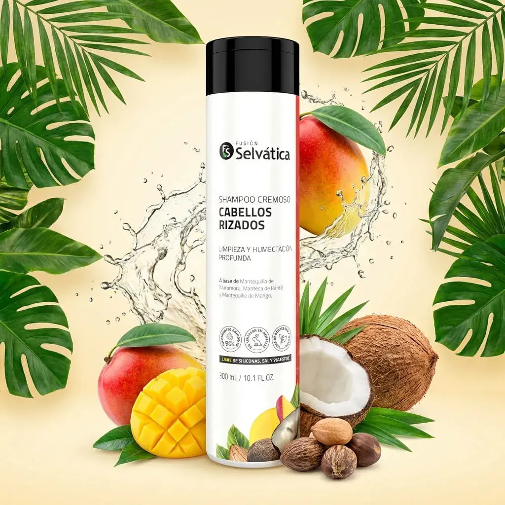 Shampoo cremoso para cabello crespo y rizado que limpia sin resecar, hidrata profundamente y mantiene rizos suaves, definidos y saludables.