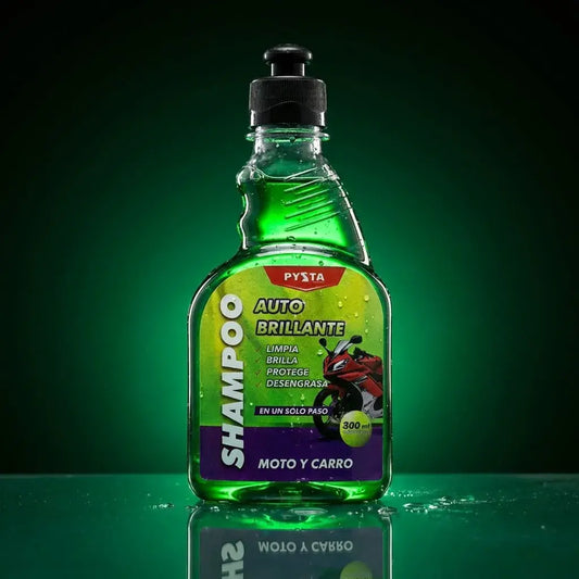 Shampoo espumador desengrasante con cera 300 ml. Limpia, protege y aporta brillo a carro o moto con pH neutro y fragancia fresca.