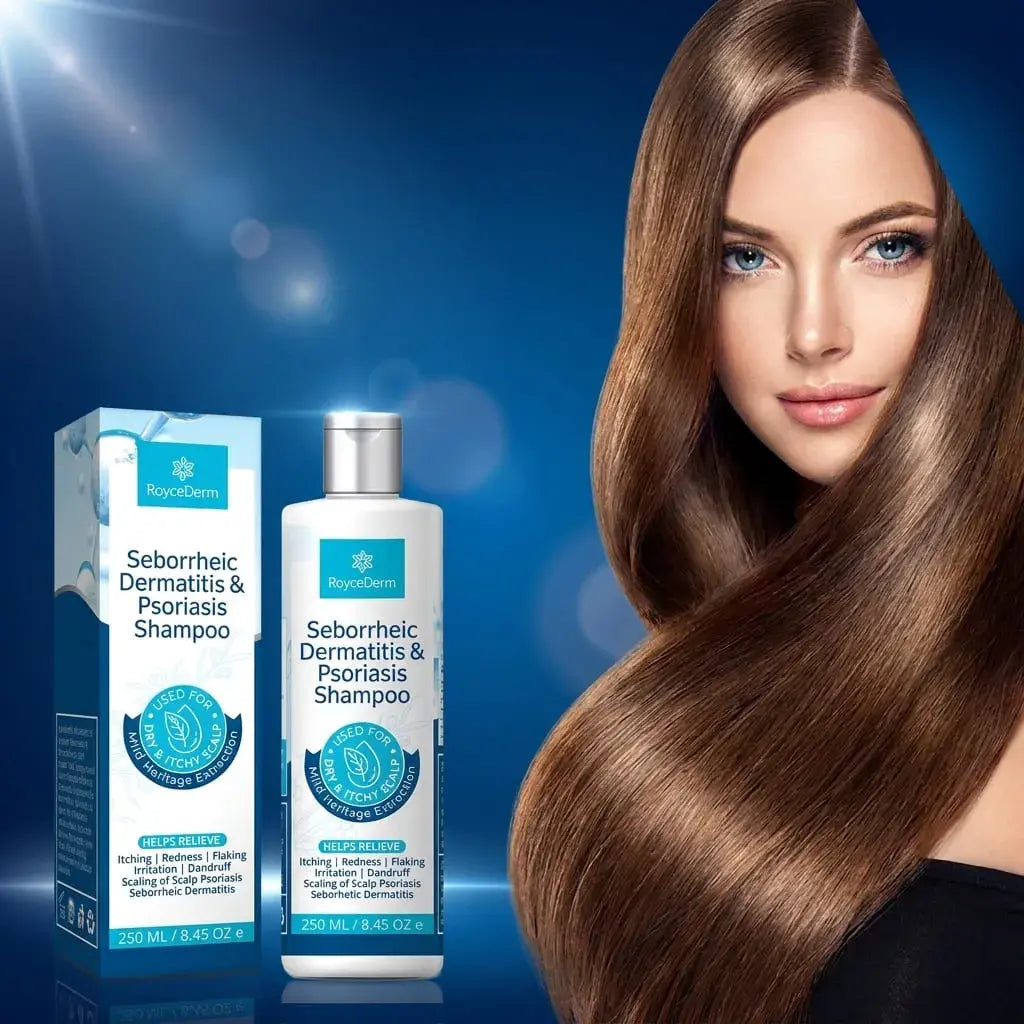 Shampoo Roycederm para limpiar el cuero cabelludo con caspa y descamación. Fórmula con árbol de té, ácido salicílico y extractos vegetales.