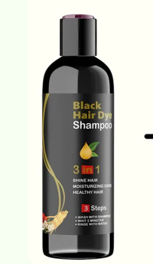 Shampoo tinte negro 3 en 1 que ayuda a cubrir canas, aportar color intenso y mejorar la apariencia del cabello con brillo y suavidad.