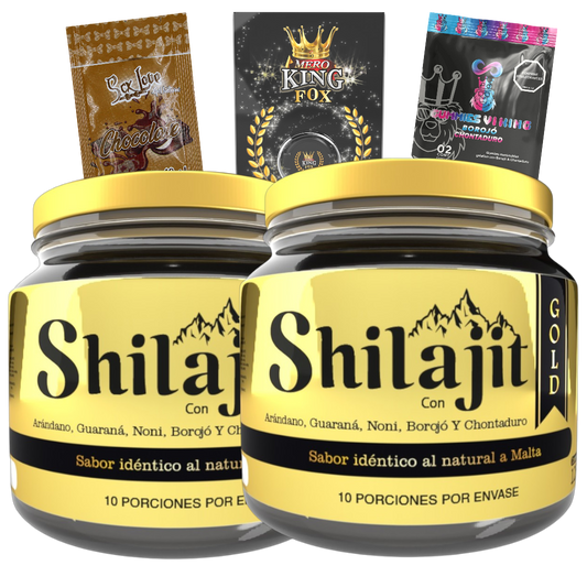 Combo Shilajit Gold Original x2 con bálsamo de resina y complementos premium para bienestar masculino.