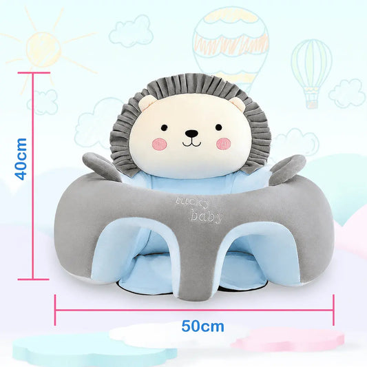 Sillón acolchado para bebé con soporte envolvente de 360°, base antideslizante, tela suave y diseño de animal. Tamaño aproximado de 55 x 50 x 40 cm.