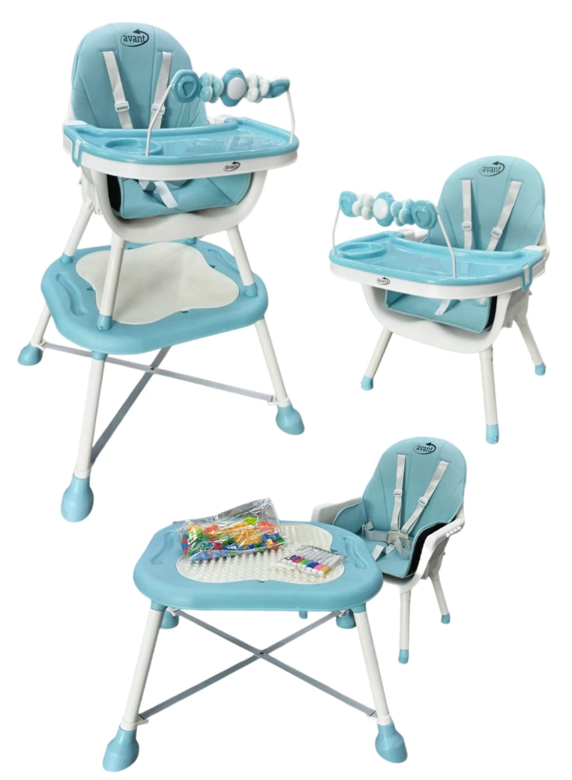 Silla comedor 3 en 1 para bebé con bandeja doble, escritorio y ruedas. Segura, versátil y evolutiva para uso de 6 meses a 8 años.