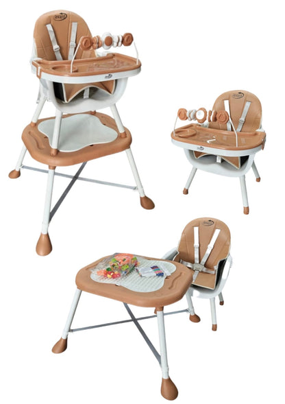 Silla comedor 3 en 1 para bebé con bandeja doble, escritorio y ruedas. Segura, versátil y evolutiva para uso de 6 meses a 8 años.