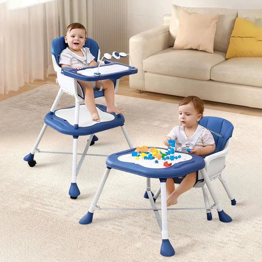 Silla comedor 3 en 1 para bebé con bandeja doble, escritorio y ruedas. Segura, versátil y evolutiva para uso de 6 meses a 8 años.