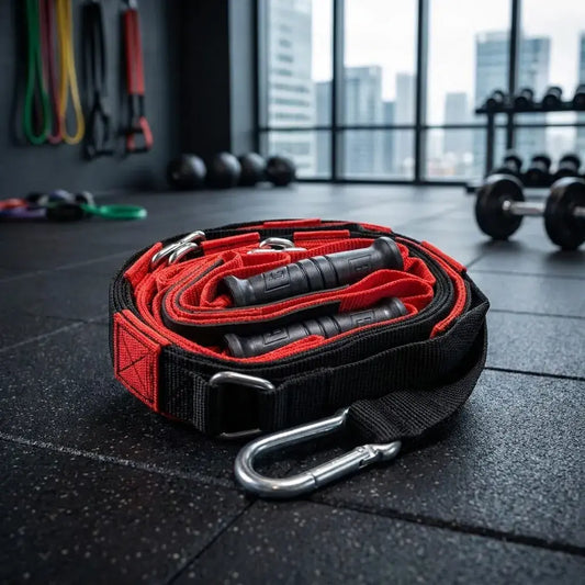 Sistema de entrenamiento en suspensión DROPS tipo TRX para ejercicios funcionales, fuerza, resistencia, core, equilibrio y entrenamiento en casa o exteriores.