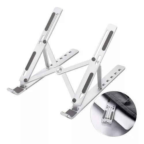 Soporte plegable para laptop y PC portátil con 7 niveles de altura, base antideslizante, estructura resistente, capacidad hasta 20 kg y diseño compacto para oficina, hogar o viajes.
