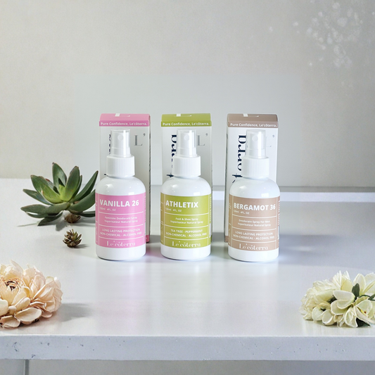 Spray natural Le’côterra sin alcohol con aromas premium para uso íntimo, corporal y deportivo con frescura duradera.