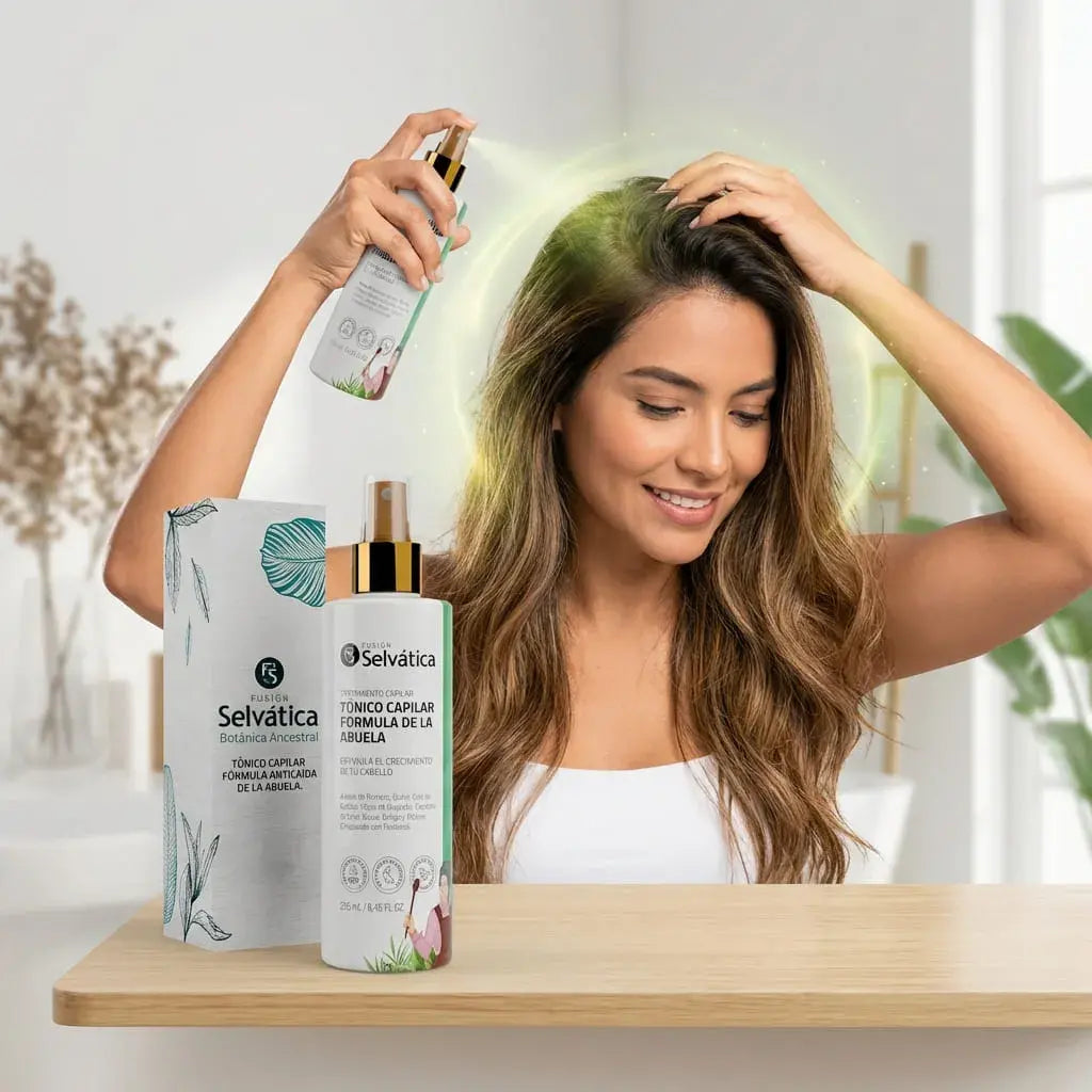 Tónico capilar anticaída y crecimiento con fórmula ancestral y extractos botánicos. Ideal para el cuidado diario del cuero cabelludo y el fortalecimiento natural del cabello.