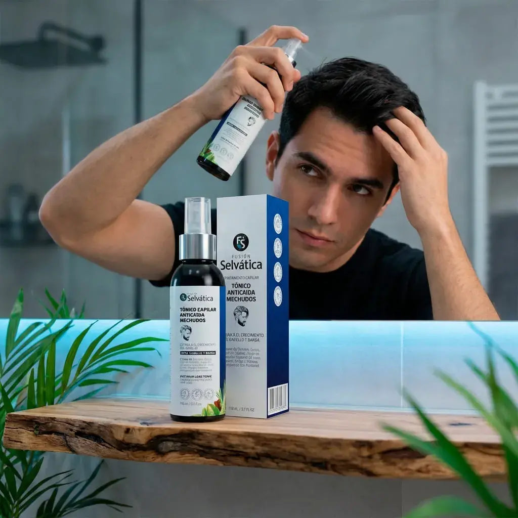 Tónico capilar anticaída para hombres con extractos botánicos tradicionales. Apoya el fortalecimiento del cabello y el cuidado diario del cuero cabelludo. Ideal para uso constante.