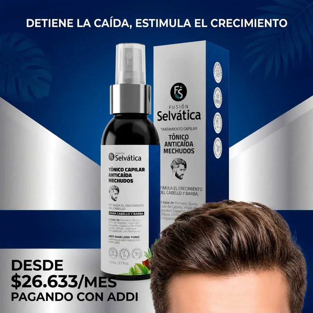 Tónico capilar anticaída para hombres con extractos botánicos tradicionales. Apoya el fortalecimiento del cabello y el cuidado diario del cuero cabelludo. Ideal para uso constante.