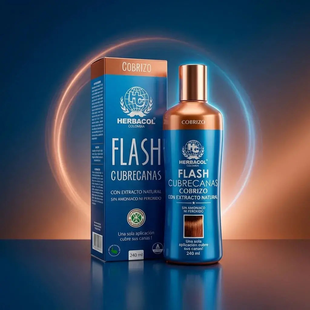 Tónico capilar Flash Cubre Canas Cobrizo Herbacol 240 ml. Sin amoniaco ni peróxido. Ayuda a cubrir canas en una sola aplicación.