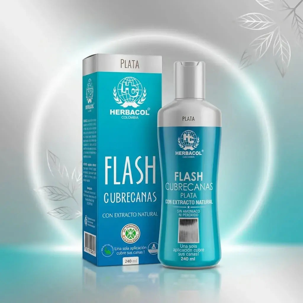 Tónico capilar Flash cubre canas color Plata 240 ml. Ayuda a dar color uniforme a las canas en poco tiempo y mantener el tono cada dos semanas.