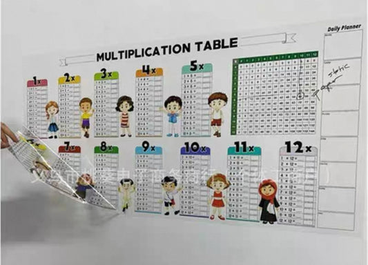 Tabla de multiplicar adhesiva 80x40 cm, educativa, reutilizable y fácil de instalar ideal para niños.