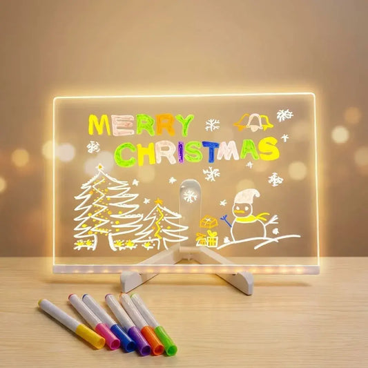 Tablero LED acrílico reutilizable de 30 x 20 cm para escribir, dibujar, crear recordatorios, calendarios, mensajes y decoración con efecto luminoso.