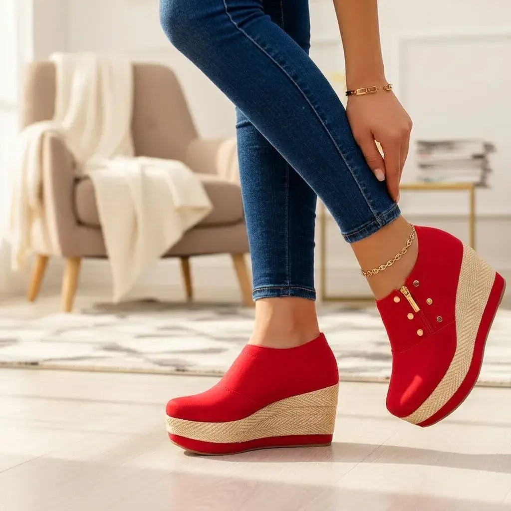 Tacones Casuales para Dama en Cuero Linse con suela de yute. Calzado cómodo, ligero, fresco y elegante para uso diario, salidas y reuniones informales.