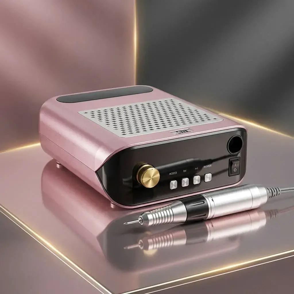 Taladro eléctrico para uñas con aspirador y control de velocidad hasta 25000 RPM, ideal para manicure y pedicure profesional o en casa.