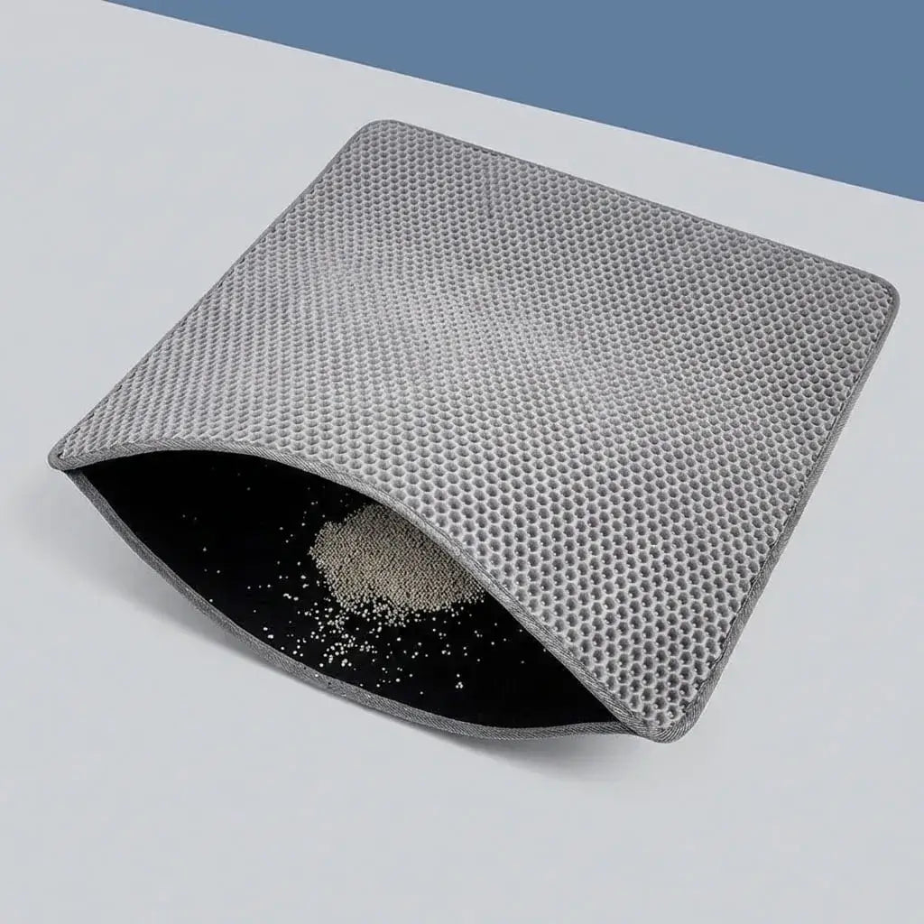 Tapete impermeable doble capa para arenero de gato que atrapa y almacena arena. Lavable, reutilizable y fácil de limpiar para mayor higiene en el hogar.