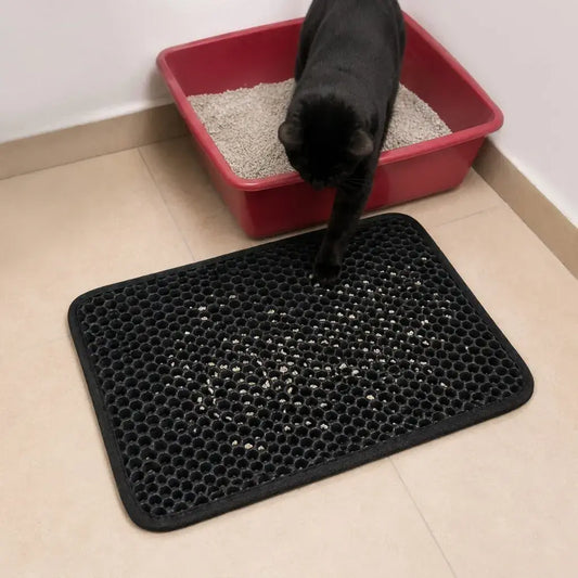 Tapetere colector de arena para gatos de 30 x 45 cm con doble capa lavable y reutilizable. Ideal para mantener más limpia el área alrededor del arenero.