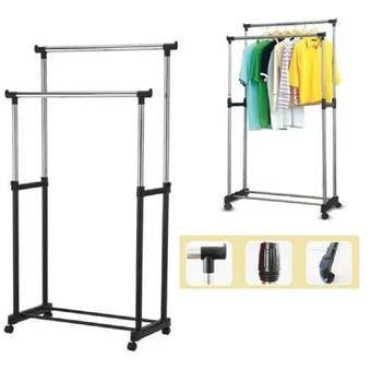 Tendedero de ropa plegable multifuncional con ruedas, altura ajustable, estructura antioxidante, capacidad de hasta 150 kg y uso en interiores o exteriores.