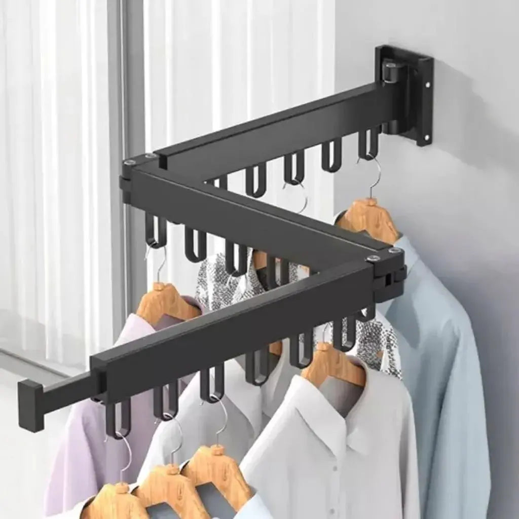 Tendedero plegable retráctil de 3 barras para secar ropa y aprovechar mejor espacios pequeños. Práctico para lavanderías, balcones y apartamentos.