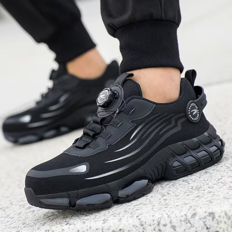 Tenis deportivos para hombre con ajuste rápido tipo perilla sin cordones, diseño transpirable, suela gruesa con amortiguación y buen agarre para caminar, entrenar y uso diario.