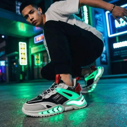 Tenis YRZ importados para hombre con diseño casual, detalles reflectivos y efecto neón. Disponibles en tallas EUR 39 a 44 y con garantía.
