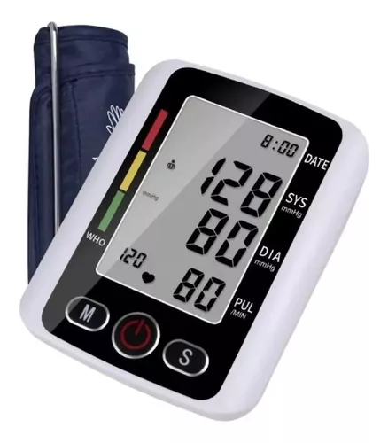 Tensiómetro digital portátil con pantalla LCD, medición automática y memoria de 90 registros.