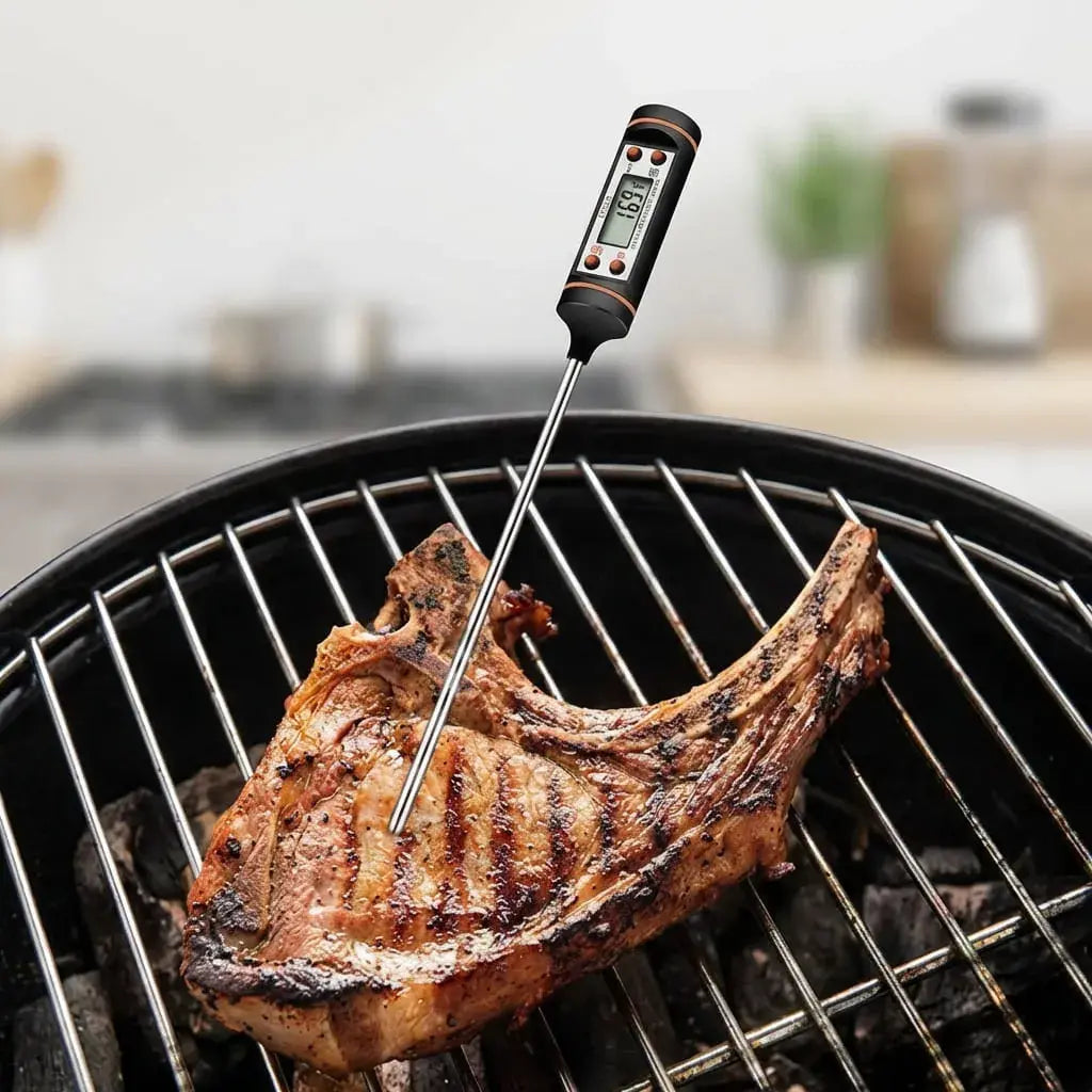 Termómetro digital para alimentos TP101 con sonda de acero inoxidable, ideal para cocina y parrilla, medición precisa y rápida.