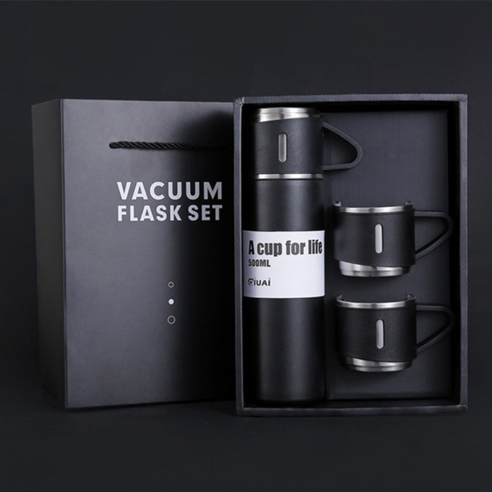 Termo de acero inoxidable 500 ml con tapa tipo taza, hermético y portátil para bebidas frías y calientes.