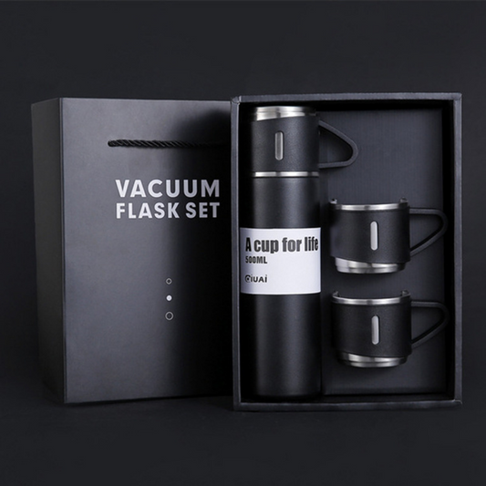 Termo de acero inoxidable 500 ml con tapa tipo taza, hermético y portátil para bebidas frías y calientes.