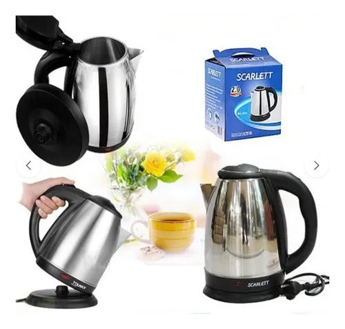 Tetera eléctrica Bonanza BZ3453 metálica de 1.7 litros en color gris, ideal para hervir agua, preparar té, café, infusiones y bebidas calientes en casa u oficina.