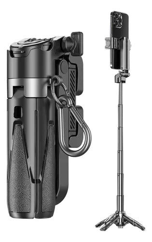 Trípode selfie de bolsillo para celular 3 en 1 con control remoto inalámbrico, orientación vertical y horizontal, extensión telescópica de 11,7 a 41 cm y diseño compacto para fotos, videos y videollamadas.